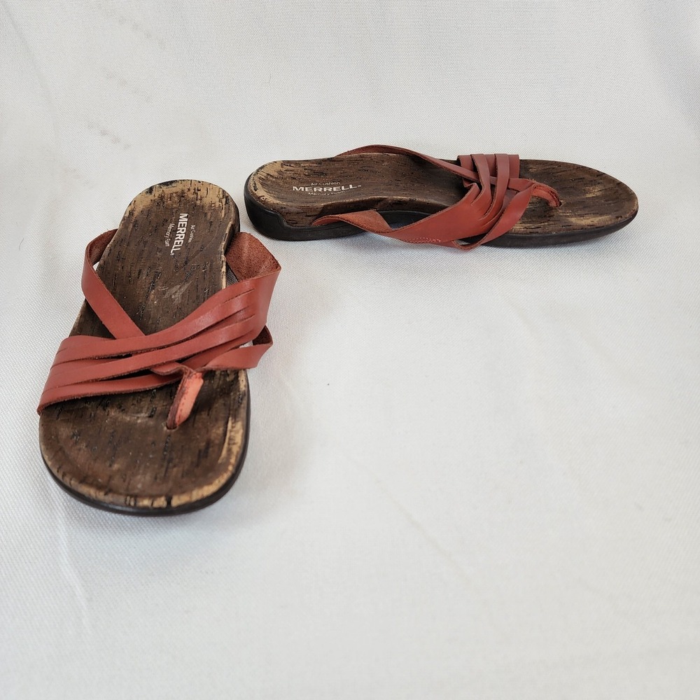 Merrell Redwood J97322 Womens Thong Slippers Size 9 Rust Red Leather Boho Casual - Picture 2 of 8